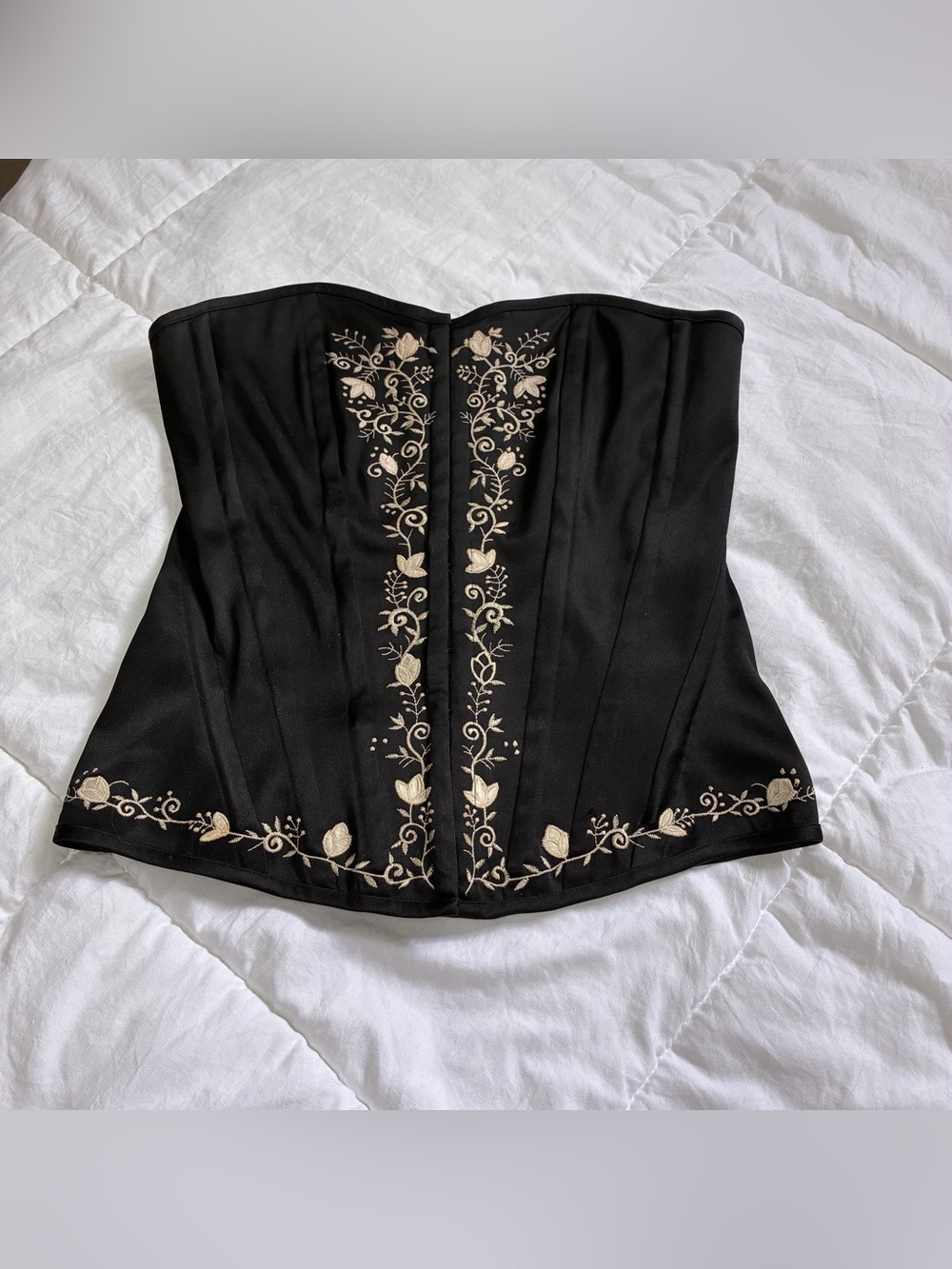 Vintage Charlotte Russe black corset with floral embroidery